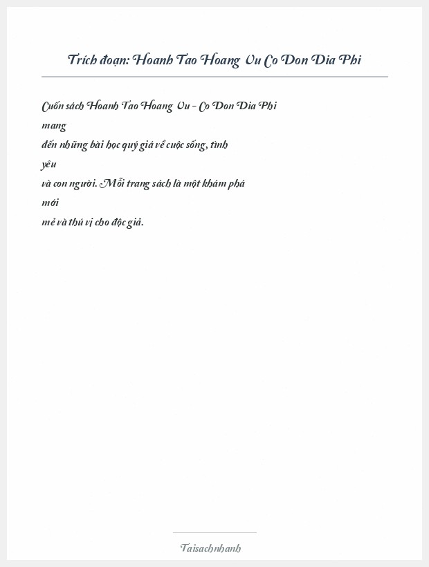 Trích đoạn Hoanh Tao Hoang Vu Co Don Dia Phi