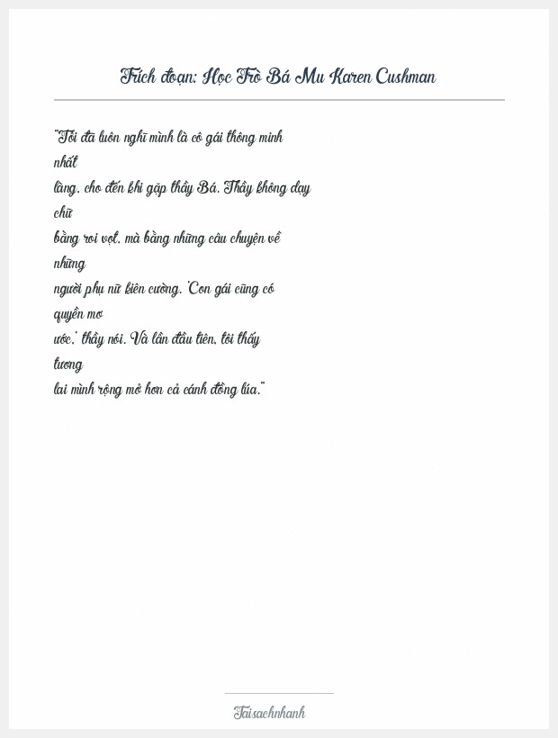 Trích đoạn Học Trò Bá Mu Karen Cushman