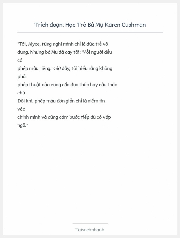 Trích đoạn Học Trò Bà Mụ Karen Cushman