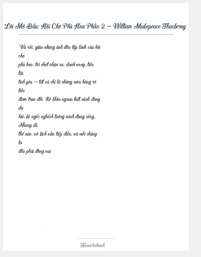 Trích đoạn Hội Chợ Phù Hoa Phần 2 - William Makepeace Thackeray