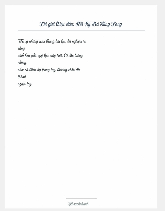 Trích đoạn Hồi Ký Bá Tùng Long