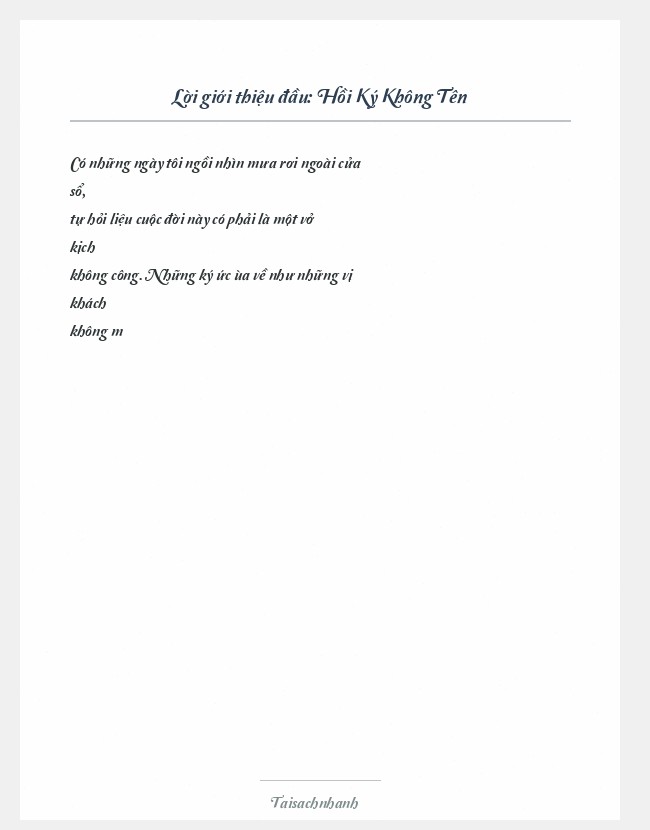 Trích đoạn Hồi Ký Không Tên