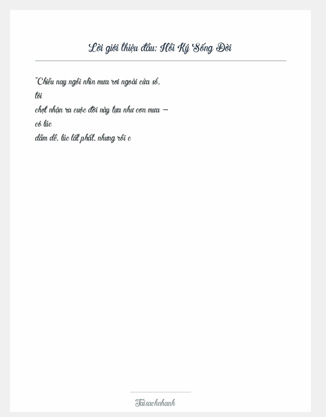 Trích đoạn Hồi Ký Sống Đời