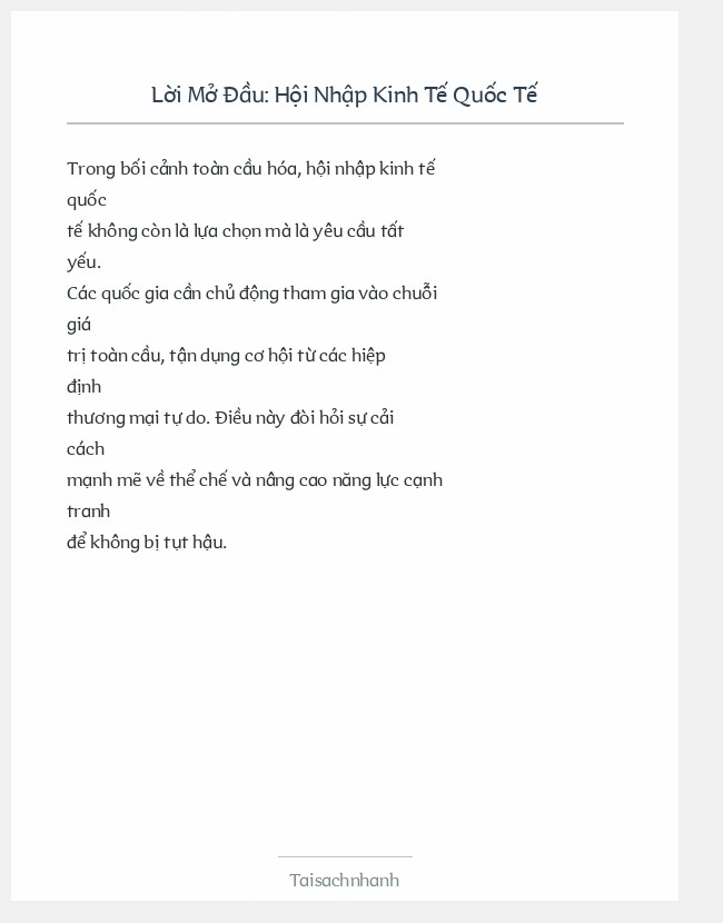 Trích đoạn Hội Nhập Kinh Tế Quốc Tế