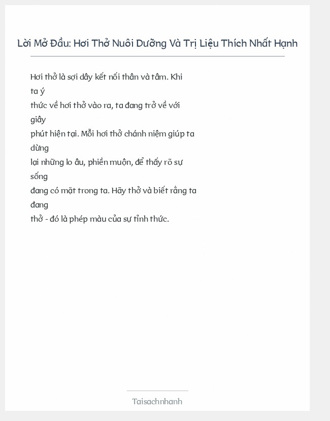 Trích đoạn Hơi Thở Nuôi Dưỡng Và Trị Liệu Thích Nhất Hạnh