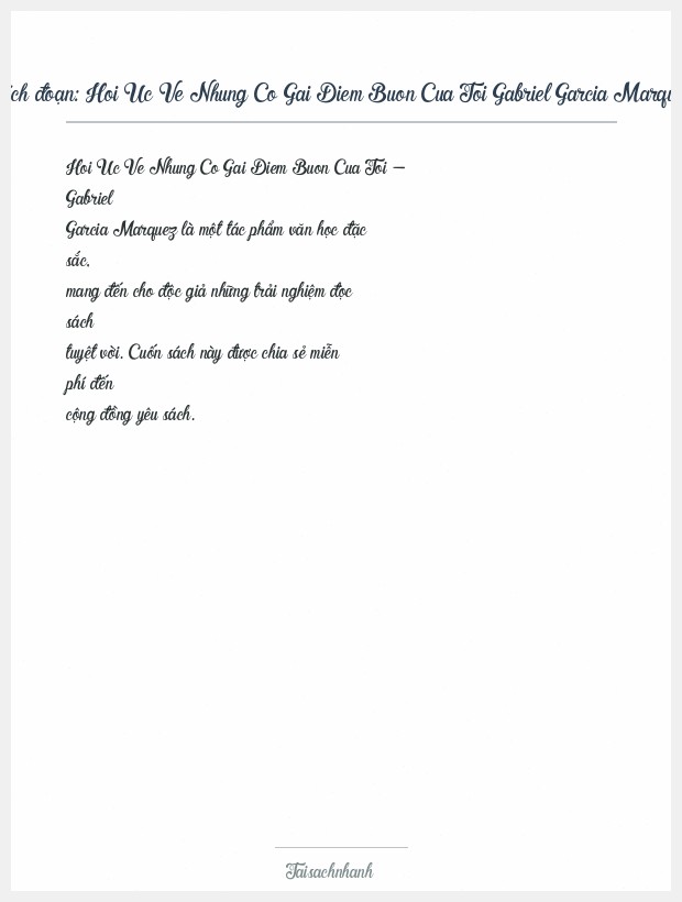 Trích đoạn Hoi Uc Ve Nhung Co Gai Diem Buon Cua Toi Gabriel Garcia Marquez