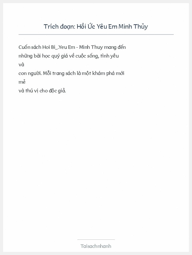 Trích đoạn Hồi Ức Yêu Em Minh Thủy