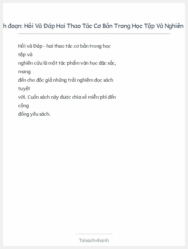 Trích đoạn Hỏi Và Đáp Hai Thao Tác Cơ Bản Trong Học Tập Và Nghiên Cứu