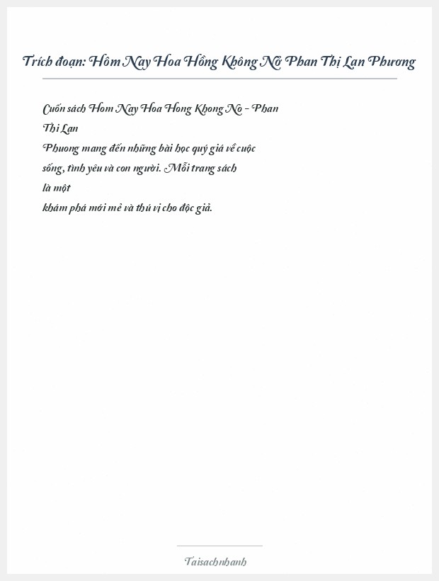 Trích đoạn Hôm Nay Hoa Hồng Không Nở Phan Thị Lan Phương