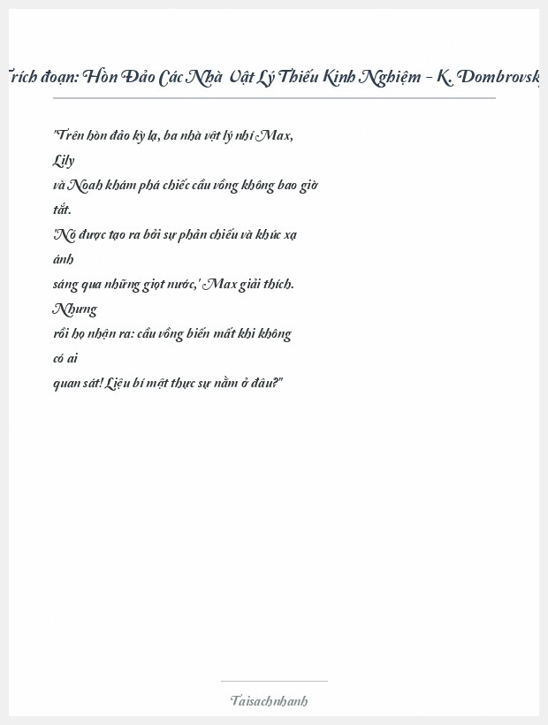 Trích đoạn Hòn Đảo Các Nhà Vật Lý Thiếu Kinh Nghiệm - K. Dombrovsky