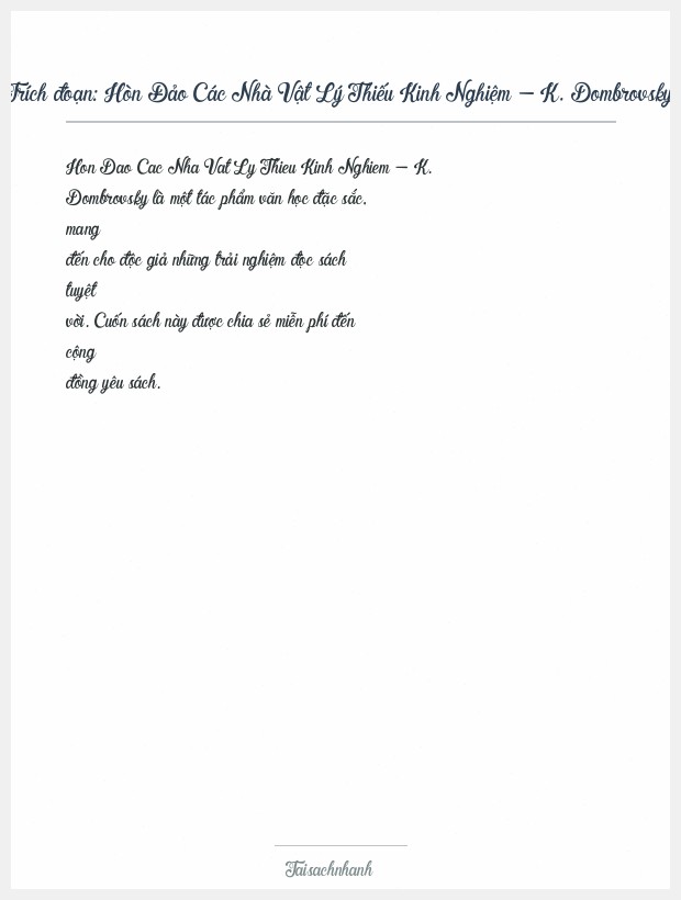 Trích đoạn Hòn Đảo Các Nhà Vật Lý Thiếu Kinh Nghiệm - K. Dombrovsky