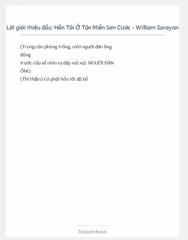 Trích đoạn Hồn Tôi Ở Tận Miền Sơn Cước - William Saroyan