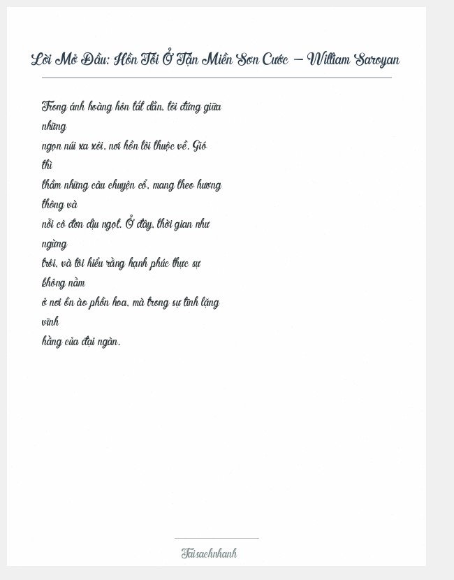 Trích đoạn Hồn Tôi Ở Tận Miền Sơn Cước - William Saroyan