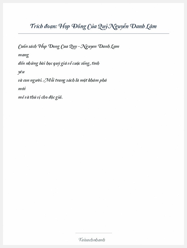 Trích đoạn Hợp Đồng Của Quỷ Nguyễn Danh Lâm