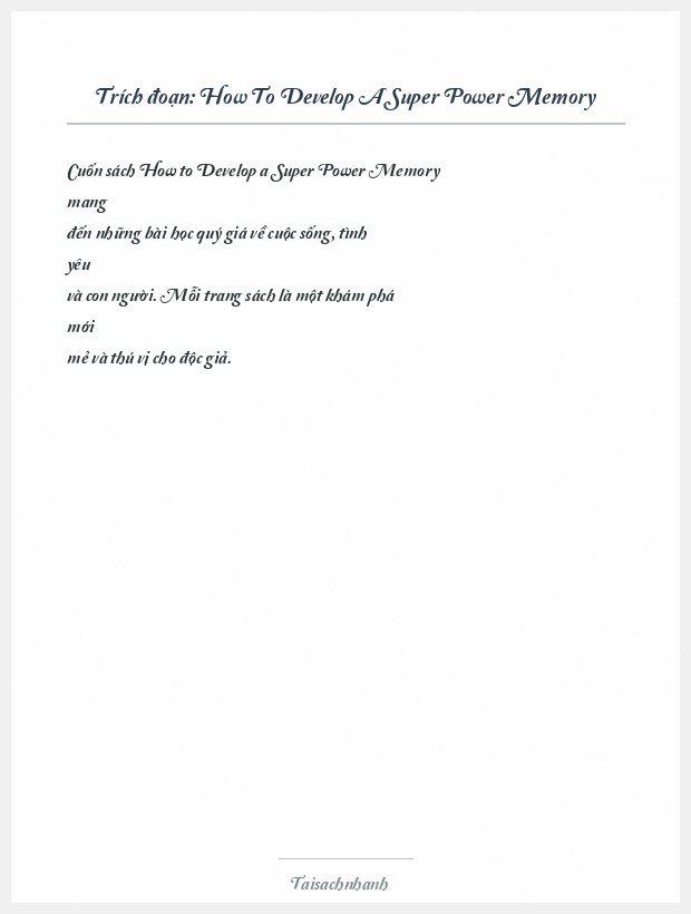 Trích đoạn How To Develop A Super Power Memory