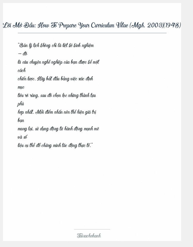 Trích đoạn How To Prepare Your Curriculum Vitae (Mgh, 2003)(194S)