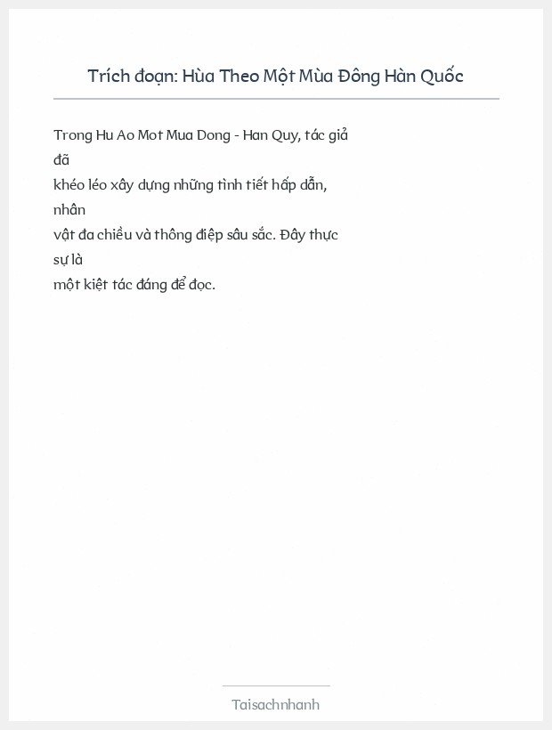 Trích đoạn Hùa Theo Một Mùa Đông Hàn Quốc