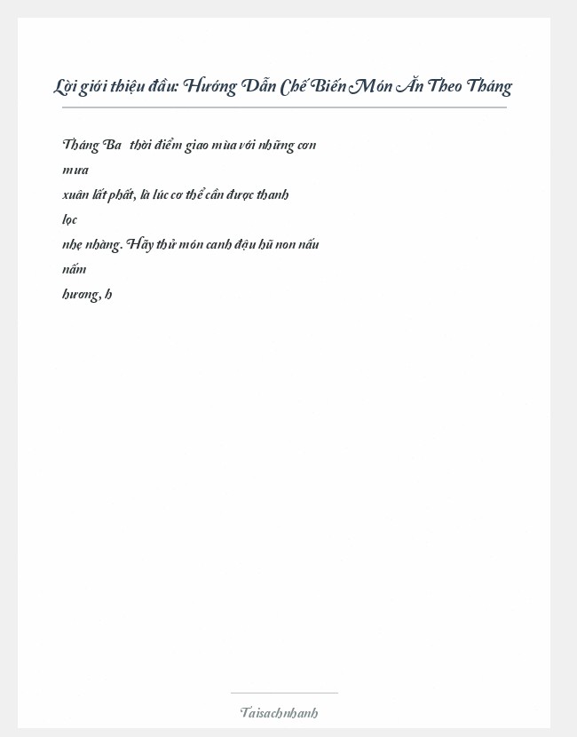 Trích đoạn Hướng Dẫn Chế Biến Món Ăn Theo Tháng
