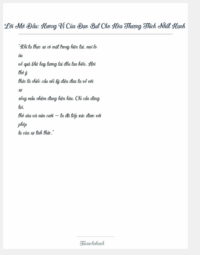 Trích đoạn Hương Vị Của Đạo Bụt Cho Hòa Thượng Thích Nhất Hạnh