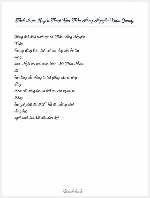 Trích đoạn Huyền Thoại Vua Thần Nông Nguyễn Xuân Quang