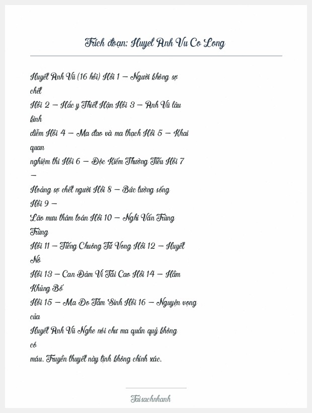 Trích đoạn Huyet Anh Vu Co Long