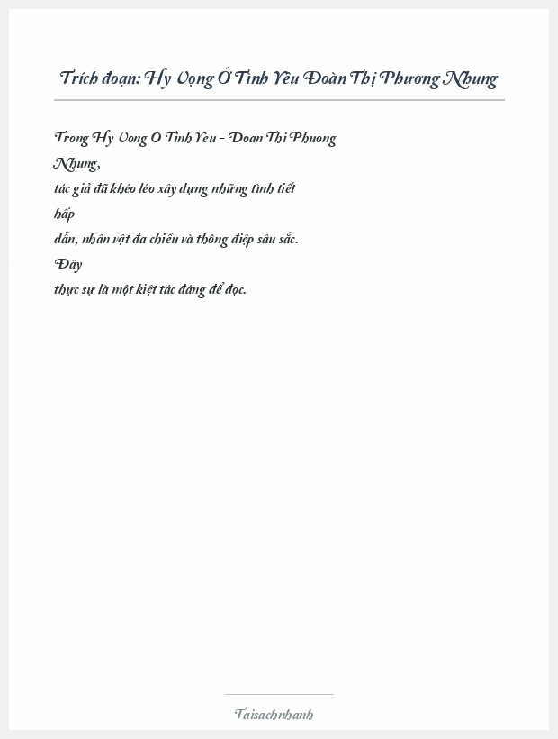 Trích đoạn Hy Vọng Ở Tình Yêu Đoàn Thị Phương Nhung