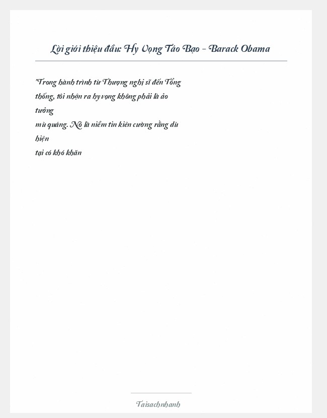 Trích đoạn Hy Vọng Táo Bạo - Barack Obama