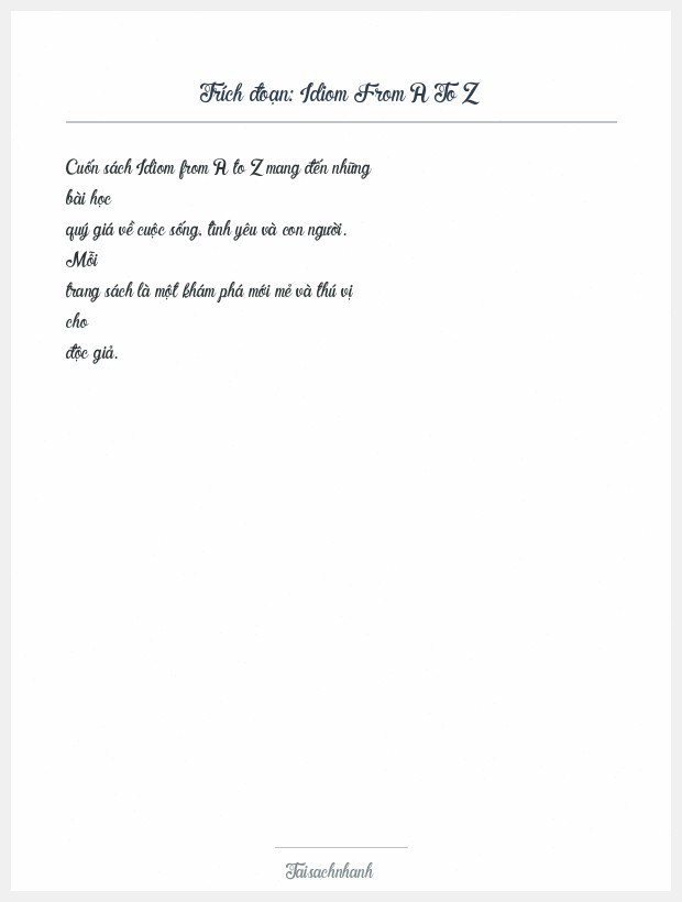 Trích đoạn Idiom From A To Z