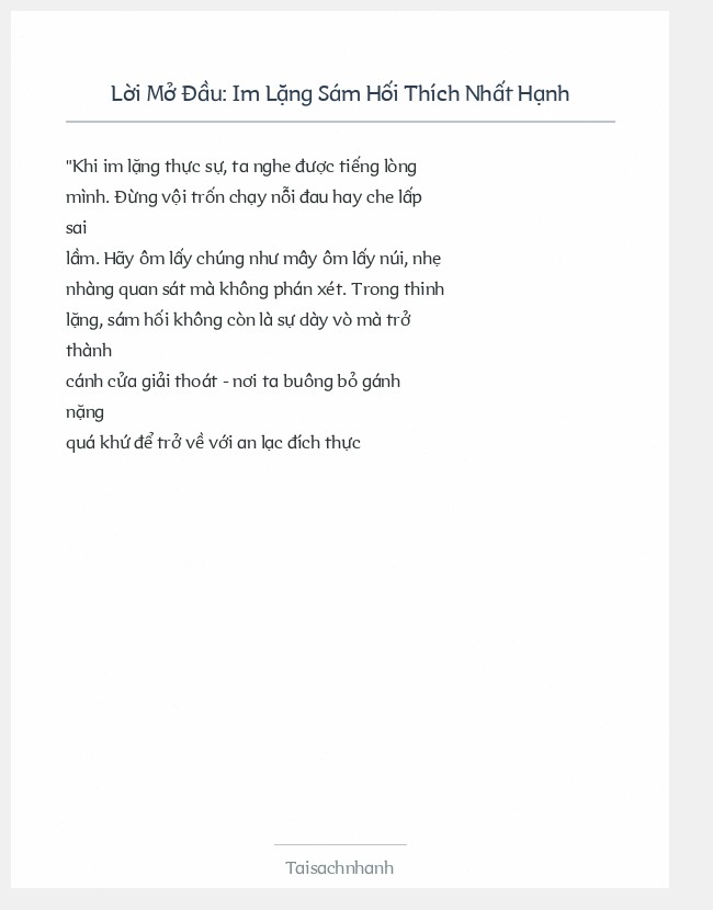 Trích đoạn Im Lặng Sám Hối Thích Nhất Hạnh