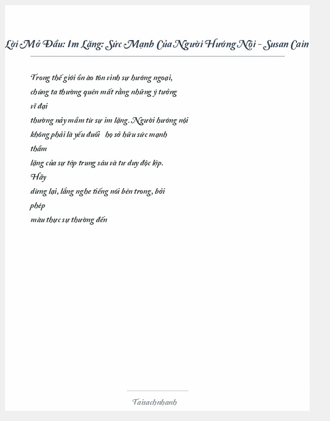 Trích đoạn Im Lặng: Sức Mạnh Của Người Hướng Nội - Susan Cain