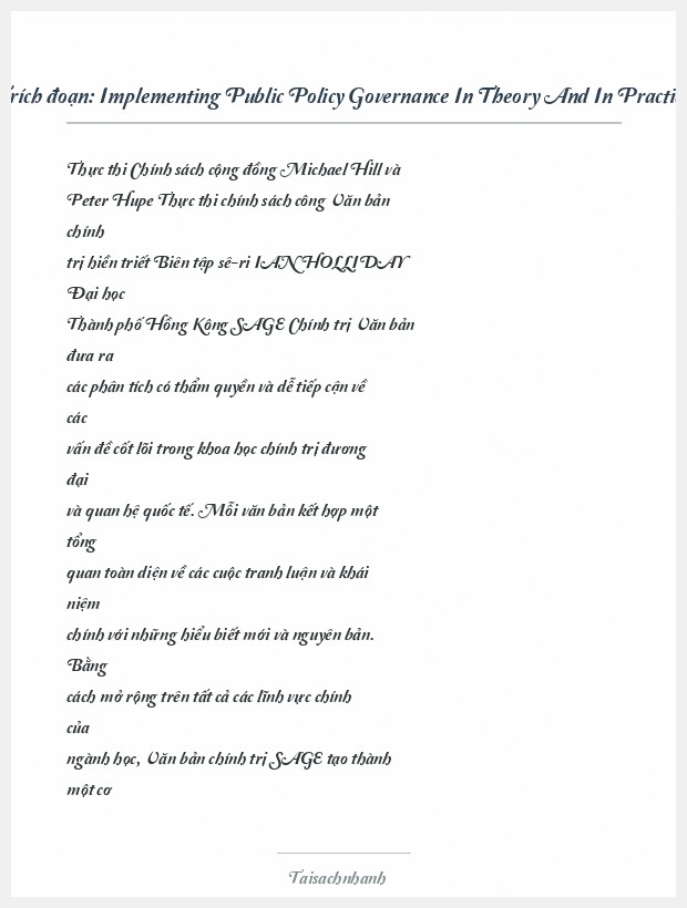 Trích đoạn Implementing Public Policy Governance In Theory And In Practice