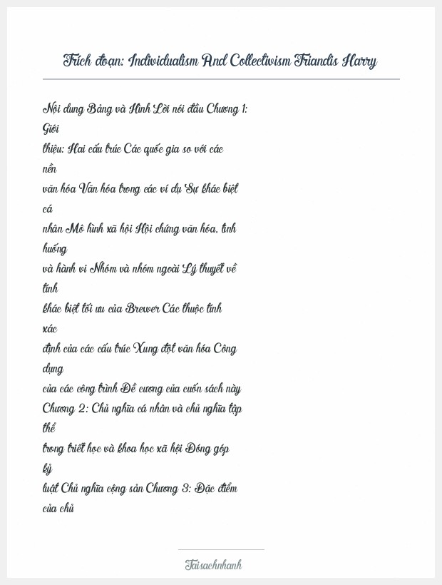 Trích đoạn Individualism And Collectivism Triandis Harry