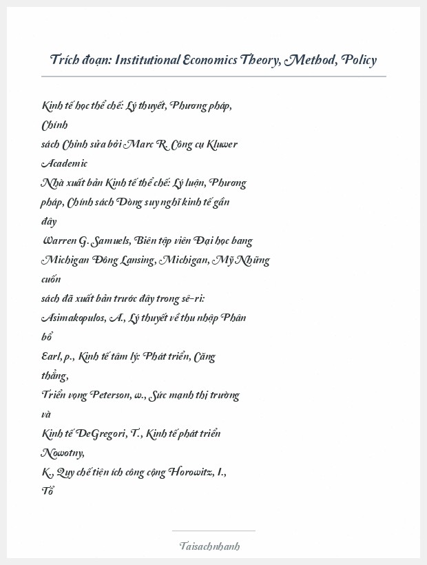 Trích đoạn Institutional Economics Theory, Method, Policy