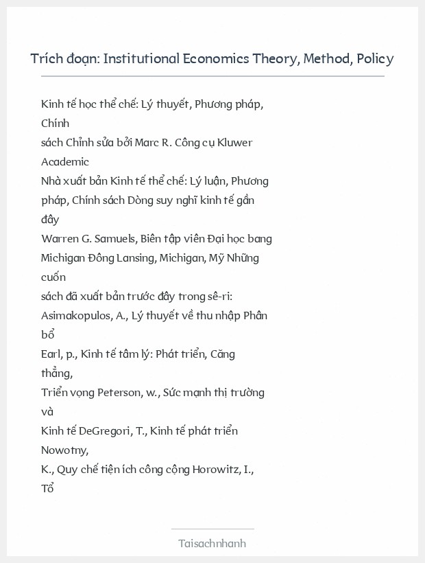 Trích đoạn Institutional Economics Theory, Method, Policy