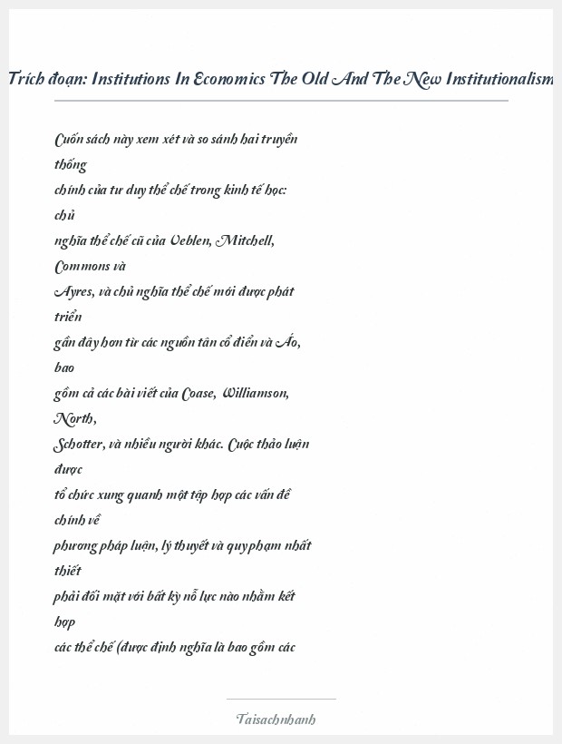 Trích đoạn Institutions In Economics The Old And The New Institutionalism