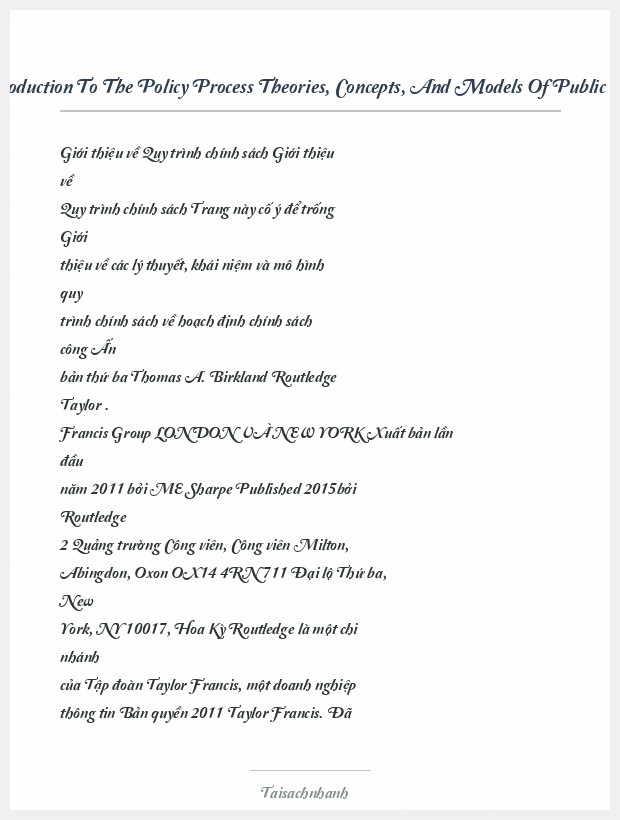 Trích đoạn Introduction To The Policy Process Theories, Concepts, And Models Of Public Policy Making