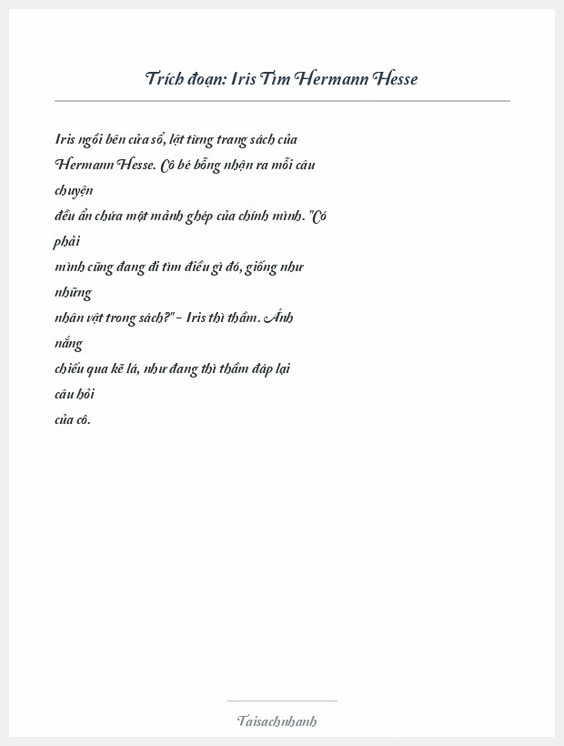 Trích đoạn Iris Tìm Hermann Hesse