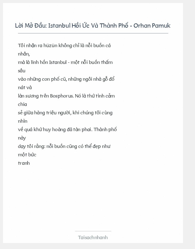Trích đoạn Istanbul Hồi Ức Và Thành Phố - Orhan Pamuk