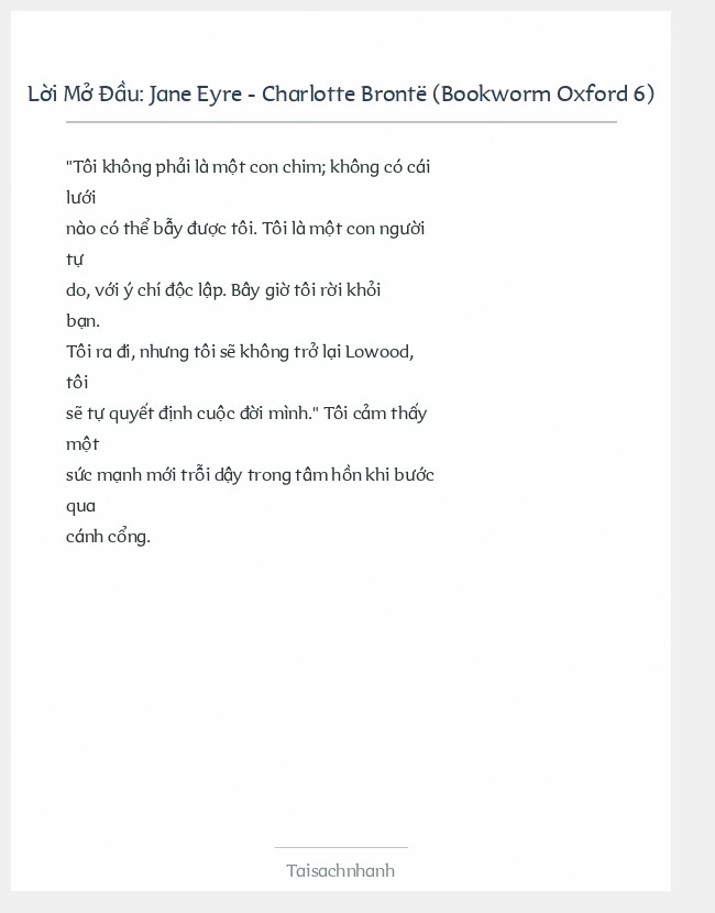 Trích đoạn Jane Eyre - Charlotte Brontë (Bookworm Oxford 6)