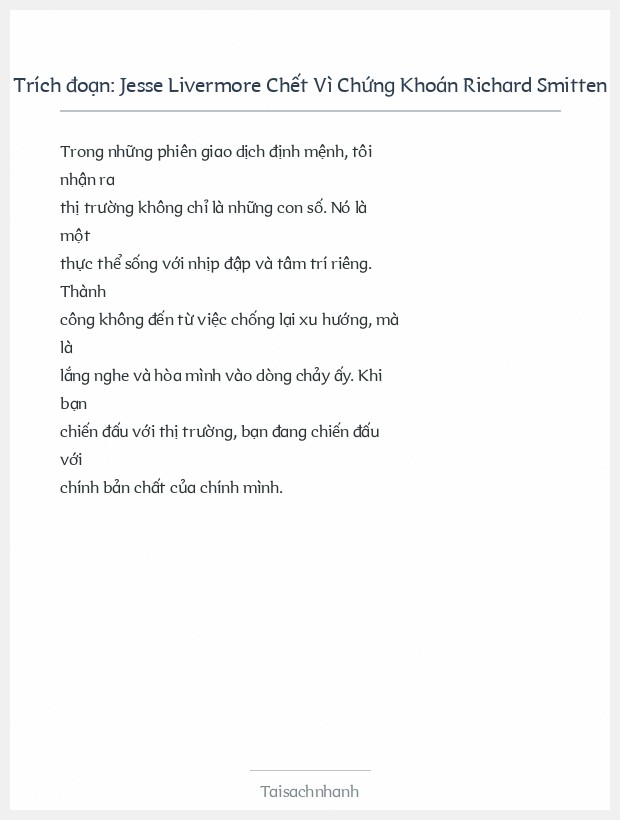 Trích đoạn Jesse Livermore Chết Vì Chứng Khoán Richard Smitten