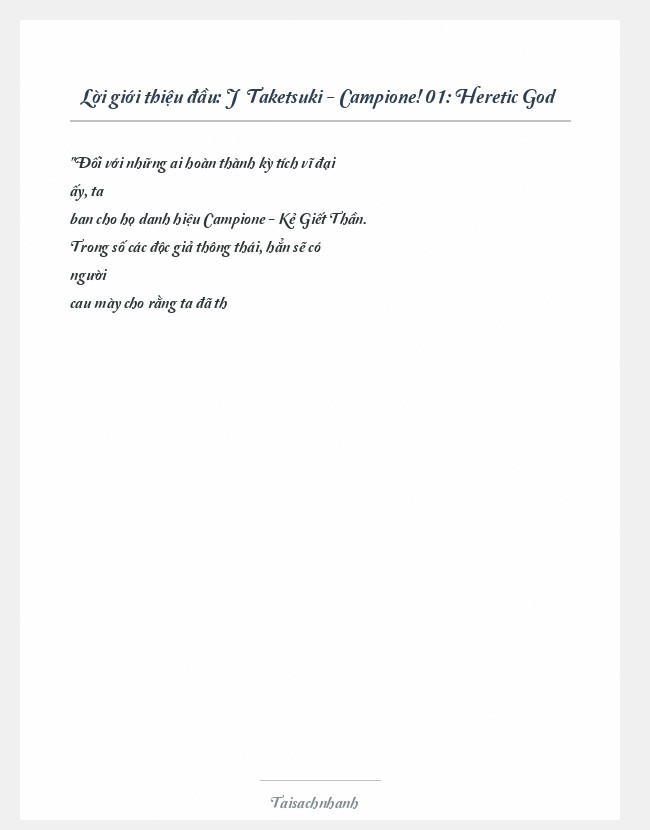 Trích đoạn Jō Taketsuki - Campione! 01: Heretic God
