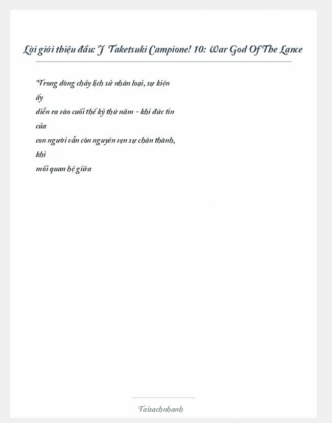 Trích đoạn Jō Taketsuki Campione! 10: War God Of The Lance