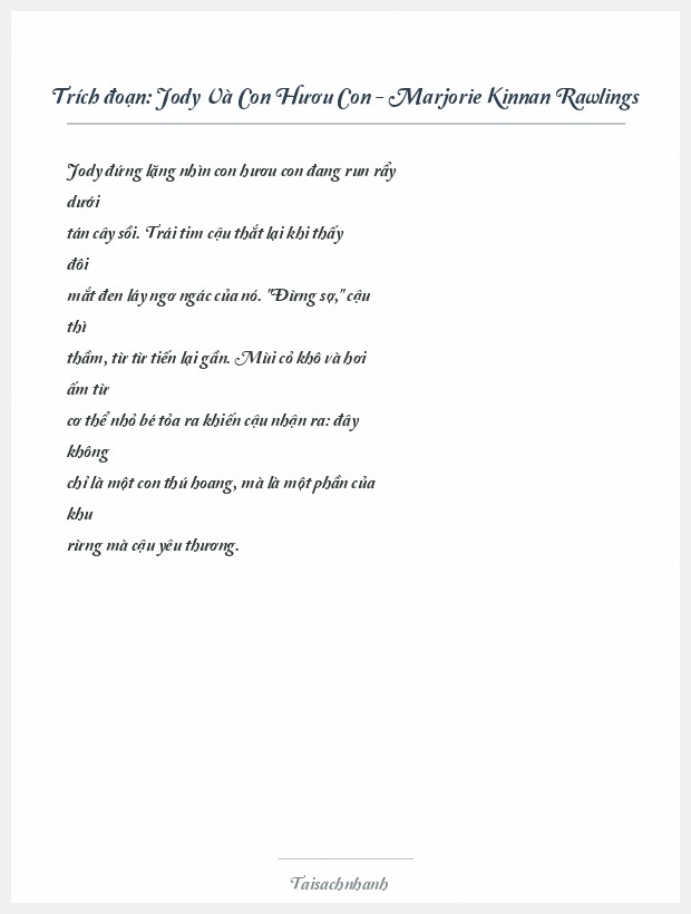 Trích đoạn Jody Và Con Hươu Con - Marjorie Kinnan Rawlings