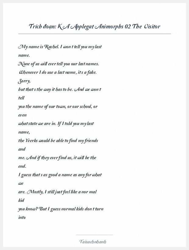 Trích đoạn K A Applegat Animorphs 02 The Visitor