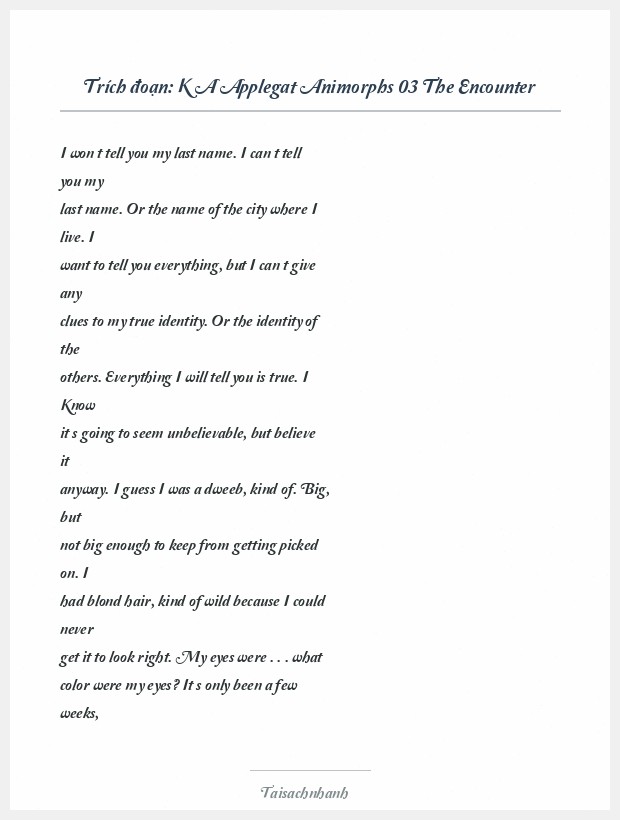 Trích đoạn K A Applegat Animorphs 03 The Encounter