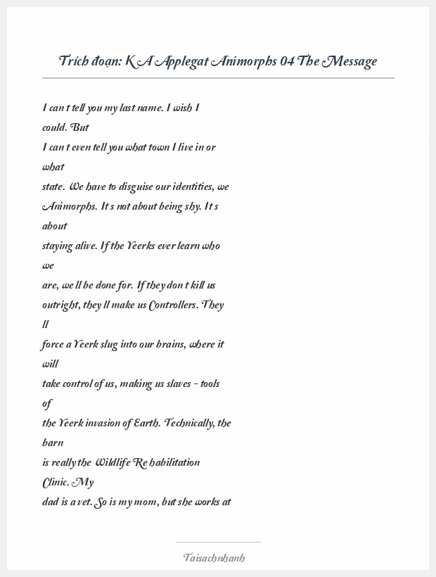 Trích đoạn K A Applegat Animorphs 04 The Message