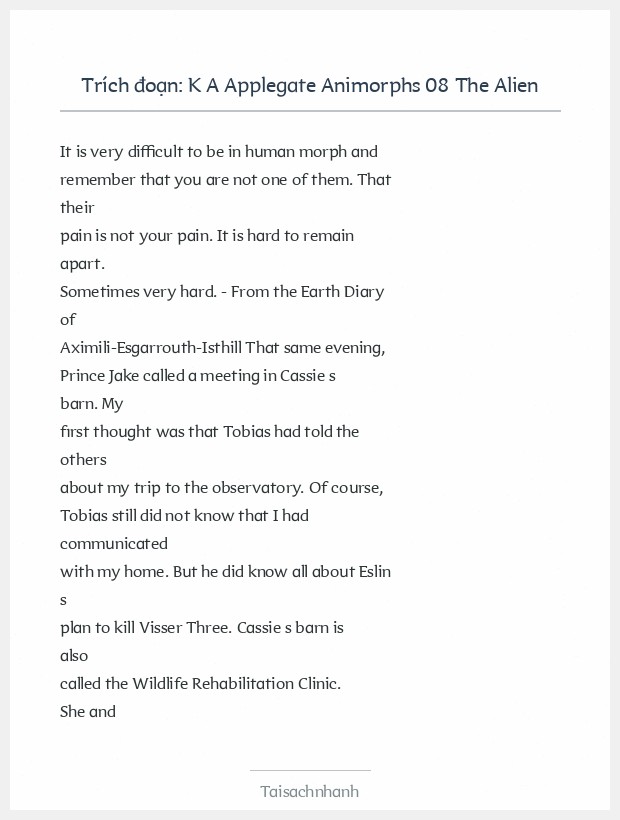 Trích đoạn K A Applegate Animorphs 08 The Alien