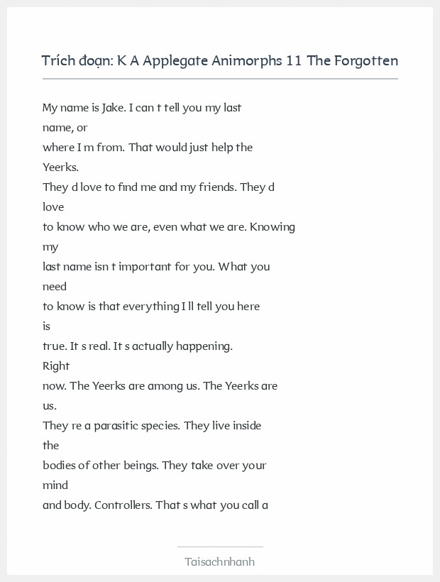 Trích đoạn K A Applegate Animorphs 11 The Forgotten