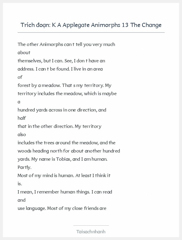 Trích đoạn K A Applegate Animorphs 13 The Change