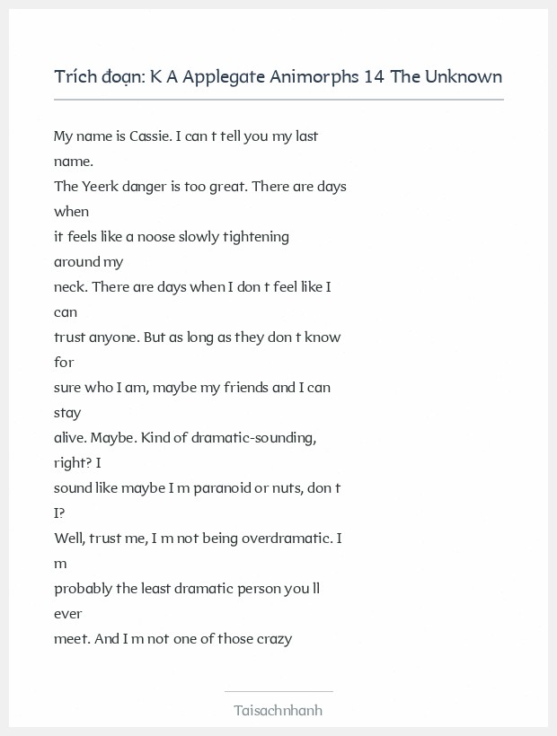 Trích đoạn K A Applegate Animorphs 14 The Unknown